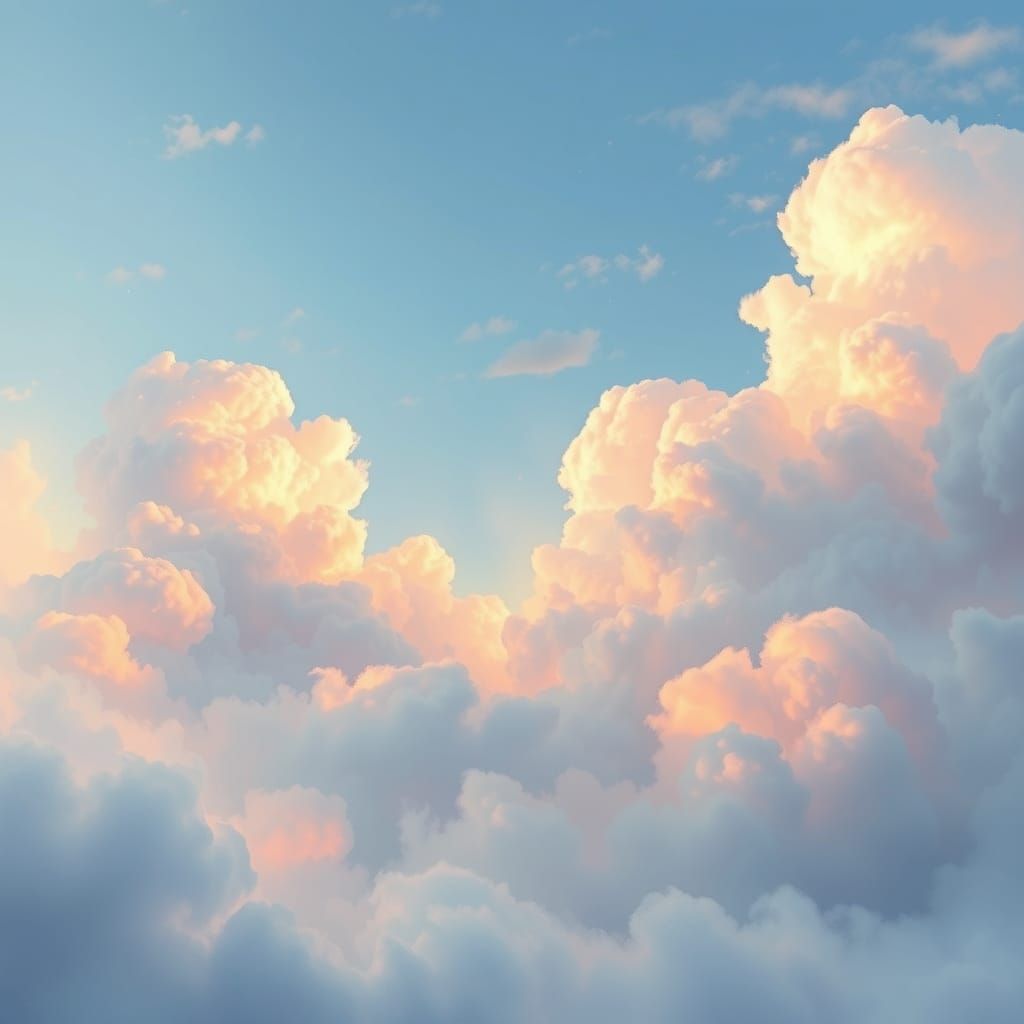 Ethereal Dawn Fantasy Landscape with Soft Clouds and Mystica...