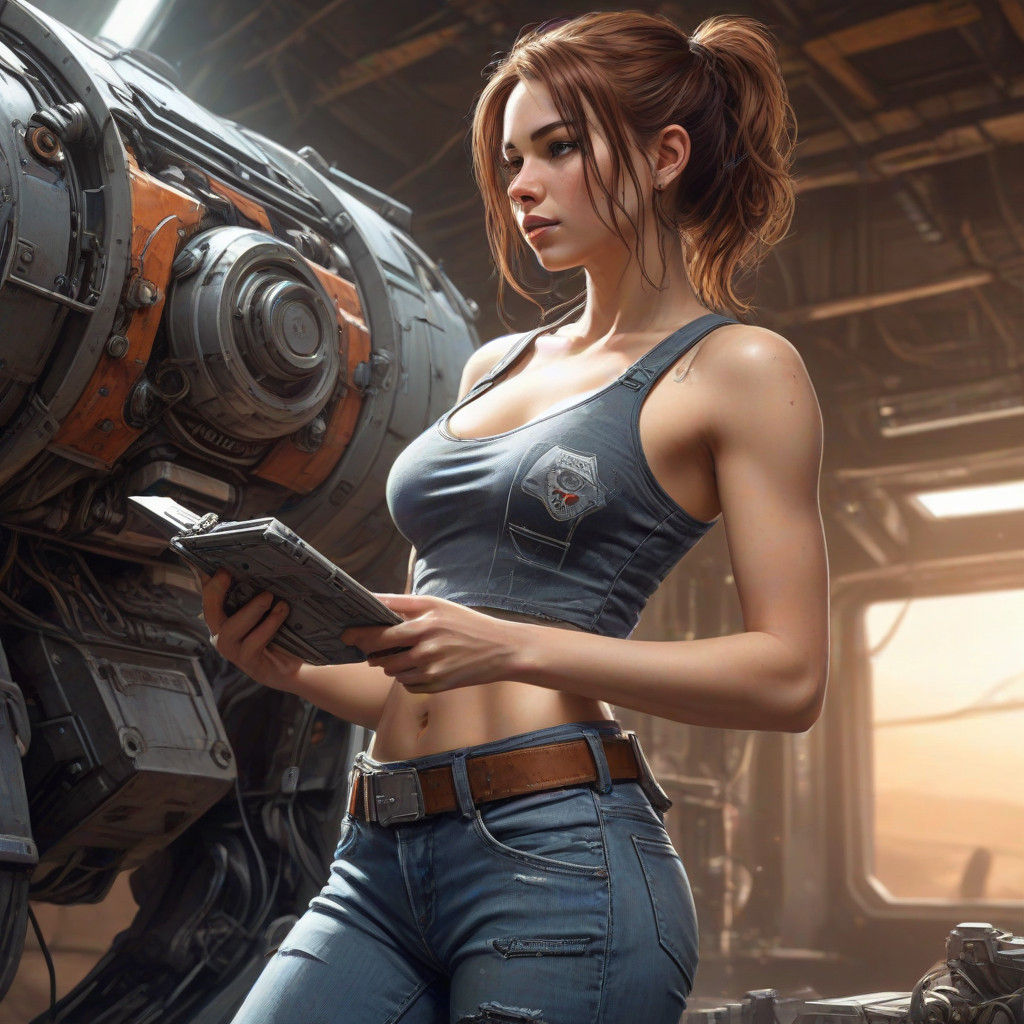 A Pretty Space Engineer Works on a Mysterious Generator