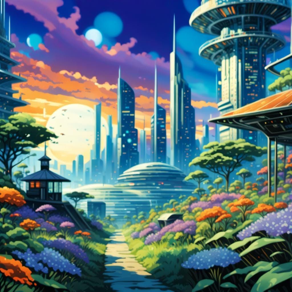 Sci-Fi Solar Cityscape in Detailed Matte Painting Style