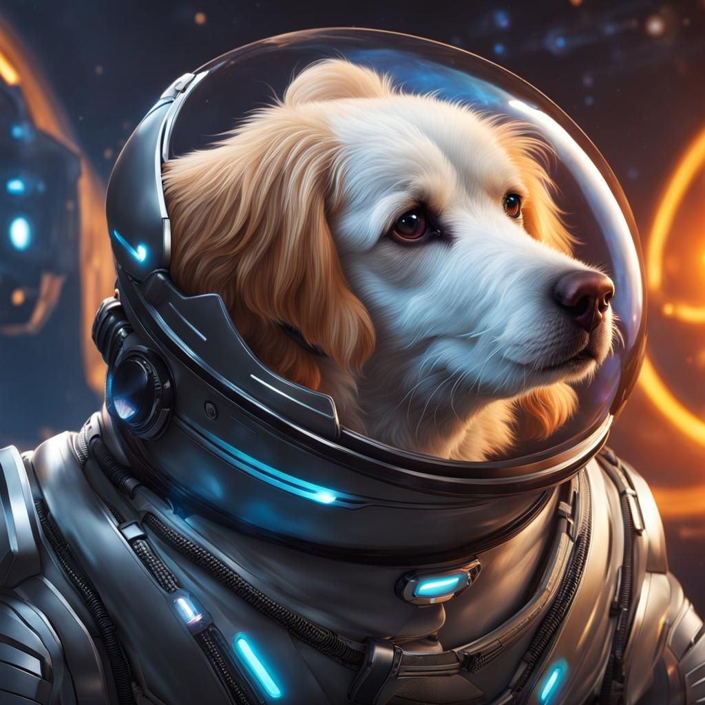 Suave Dog Plays with Futuristic Spacesuit