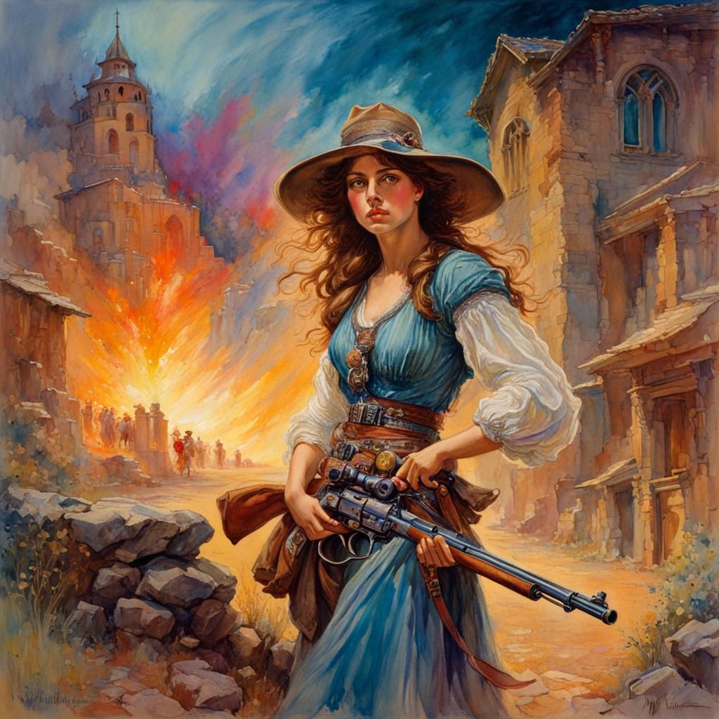 Gunslinger in Watercolor Art Style