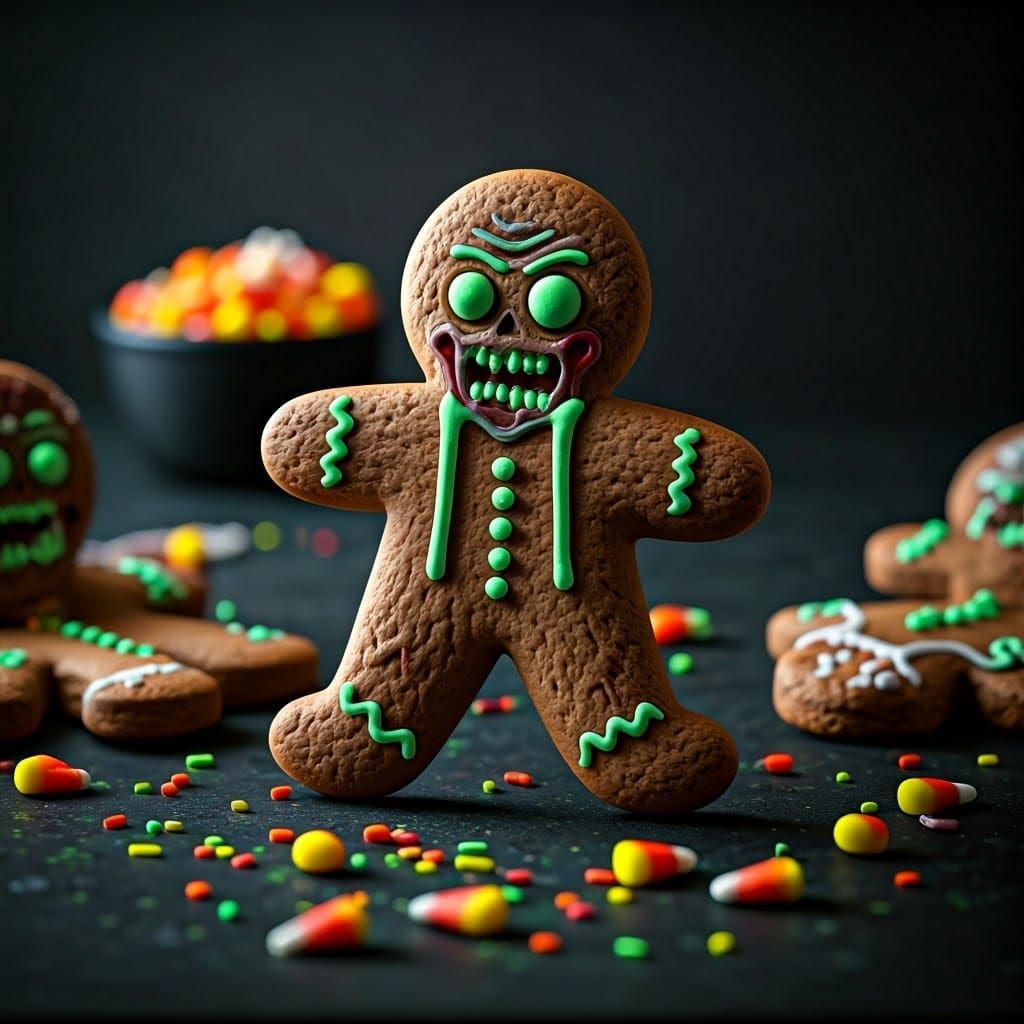 Gingerbread Cookie Zombies Cannibal Feast in Dark Surrealism