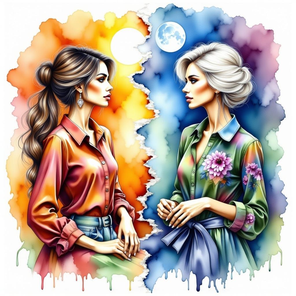 Watercolor Portrait of Woman's Life Stages