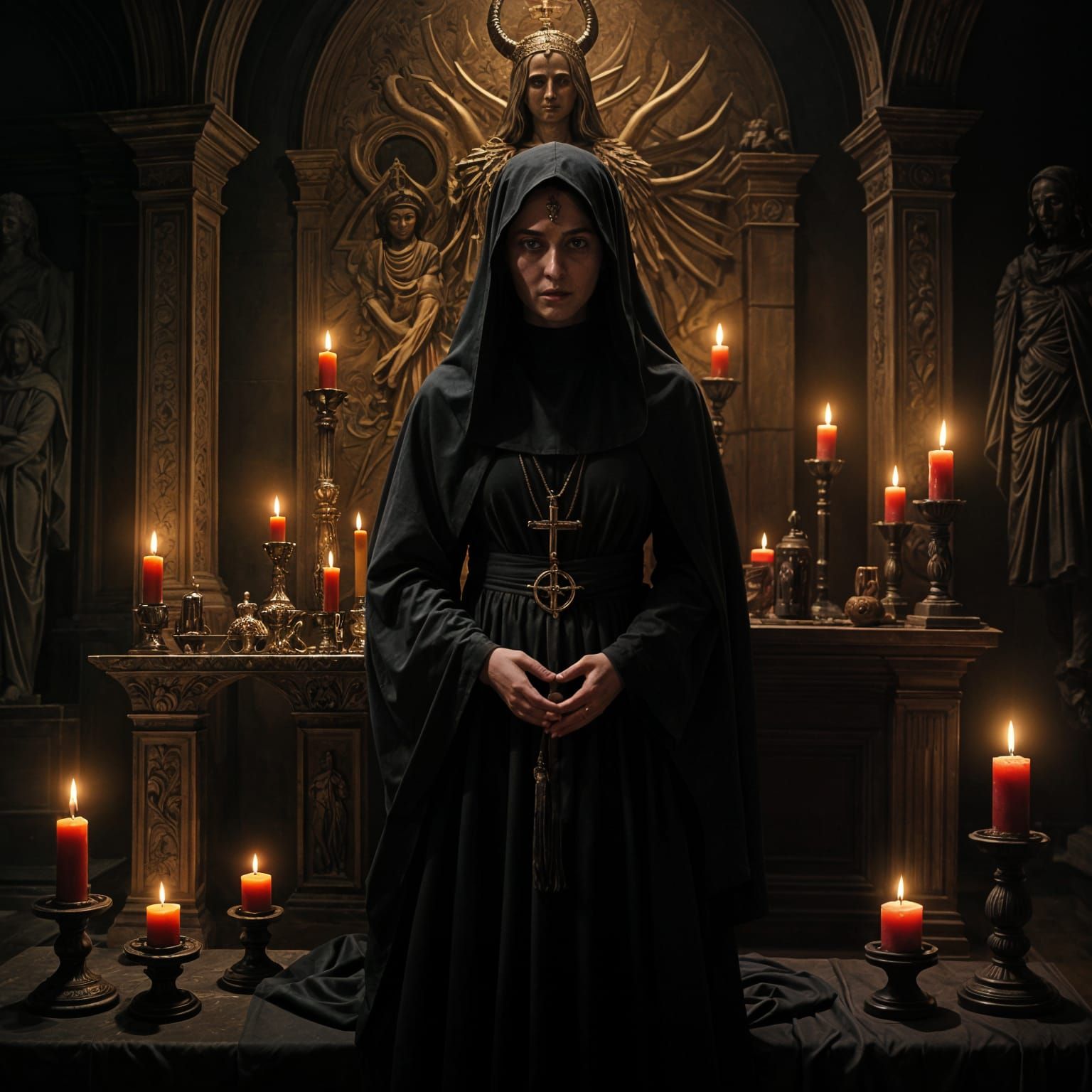 Gregorian Monks and Diabolical Altar Scene