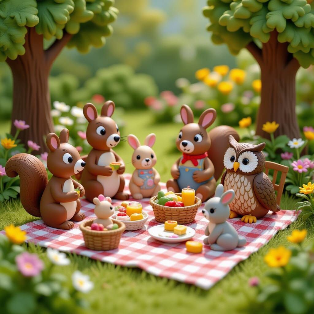 Claymation Garden Picnic with Animals