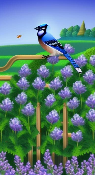 Blue Jay in Lavender Field, Nintendo 64 Style