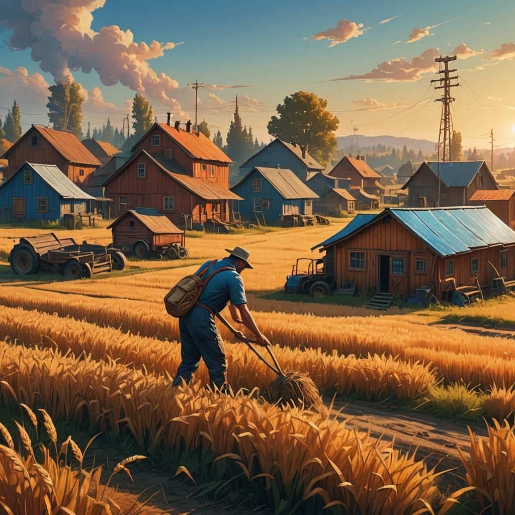 Fantasy Village Farmer in Golden Hour Light