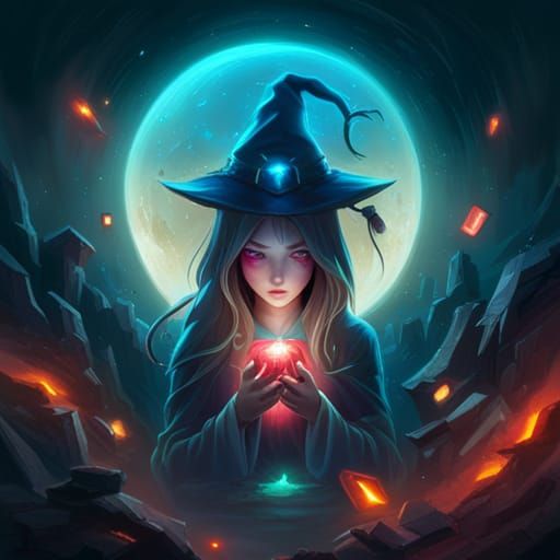 Enchanted Witch Ghost Under Starry Sky