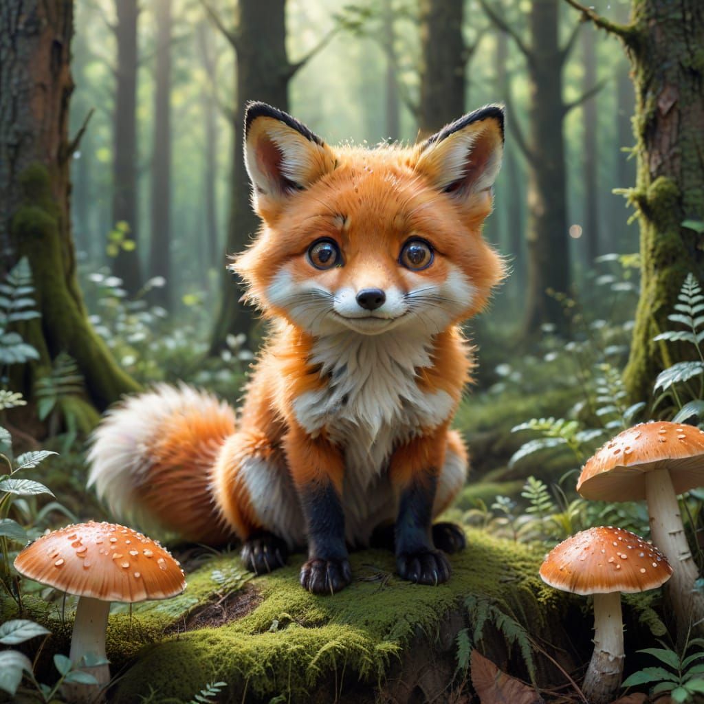 Whimsical Watercolor Fox in a Forest