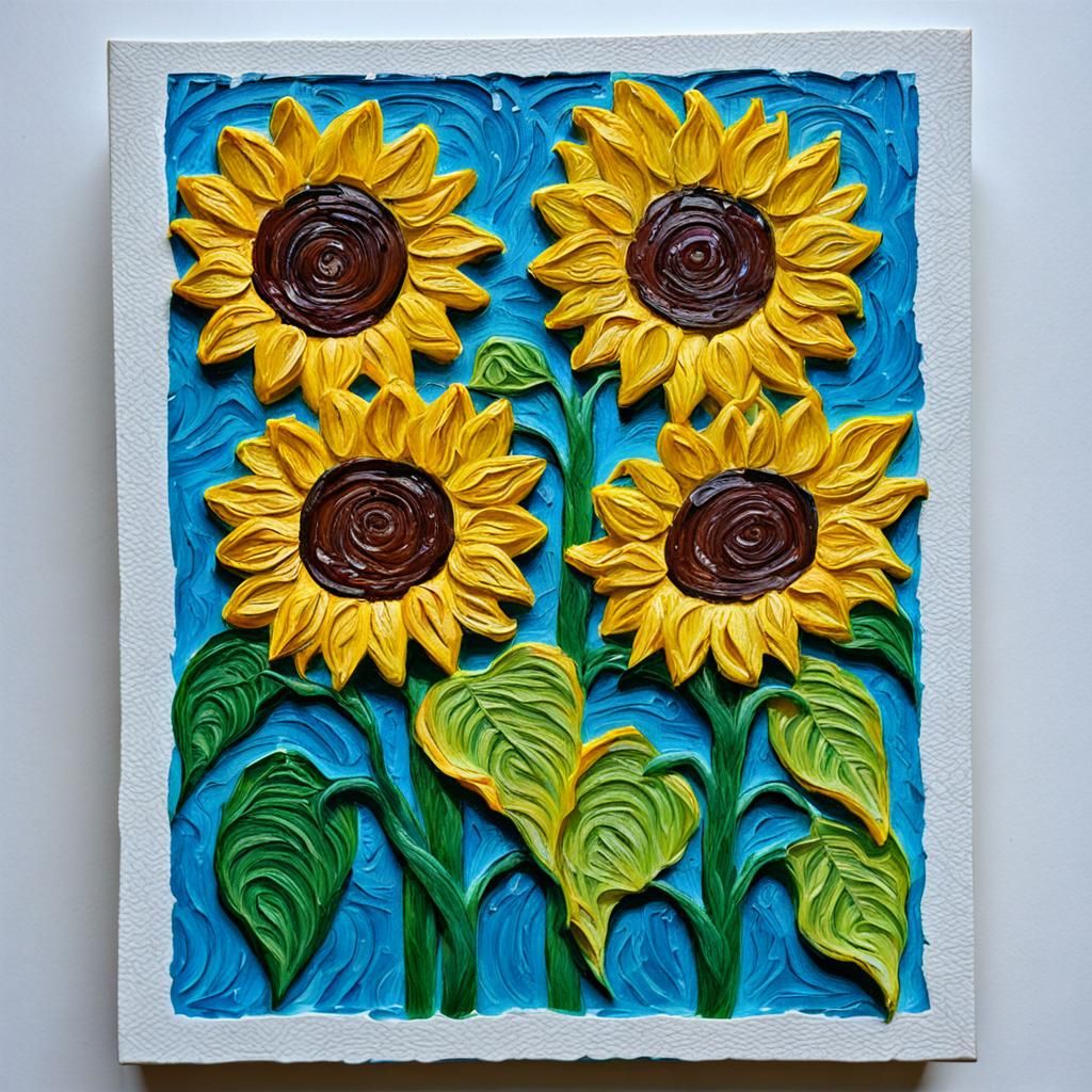 Impasto Sunflowers in Full Bloom