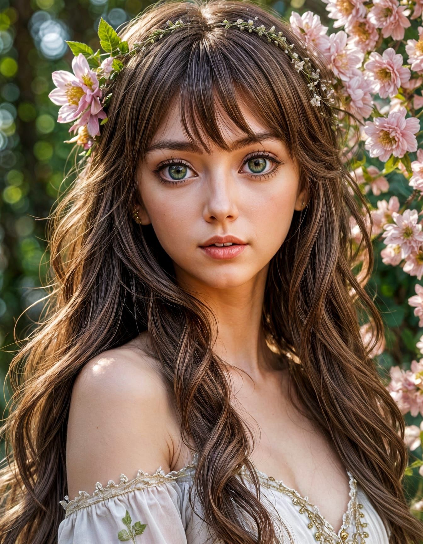 Anime Dryad with Long Flowing Brown Hair