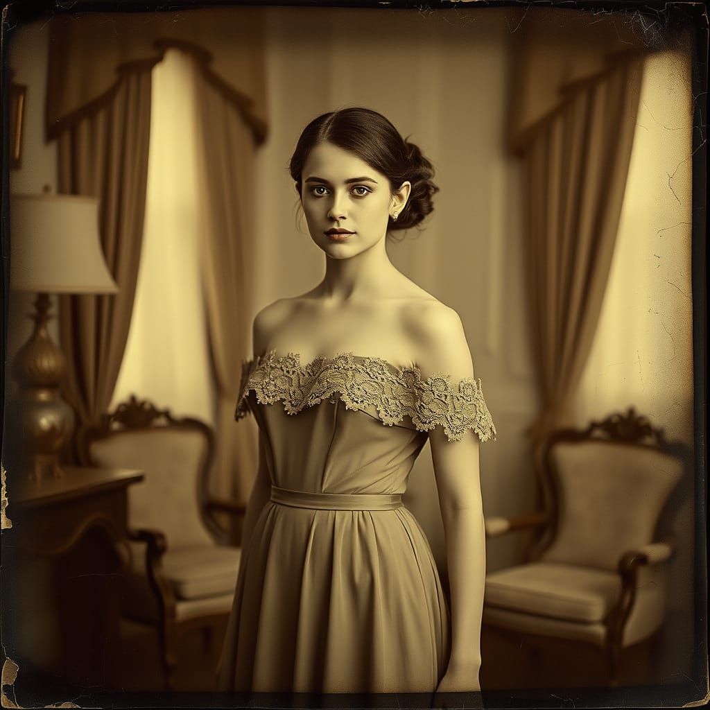 Elegant Woman in Sepia Daguerreotype Photograph