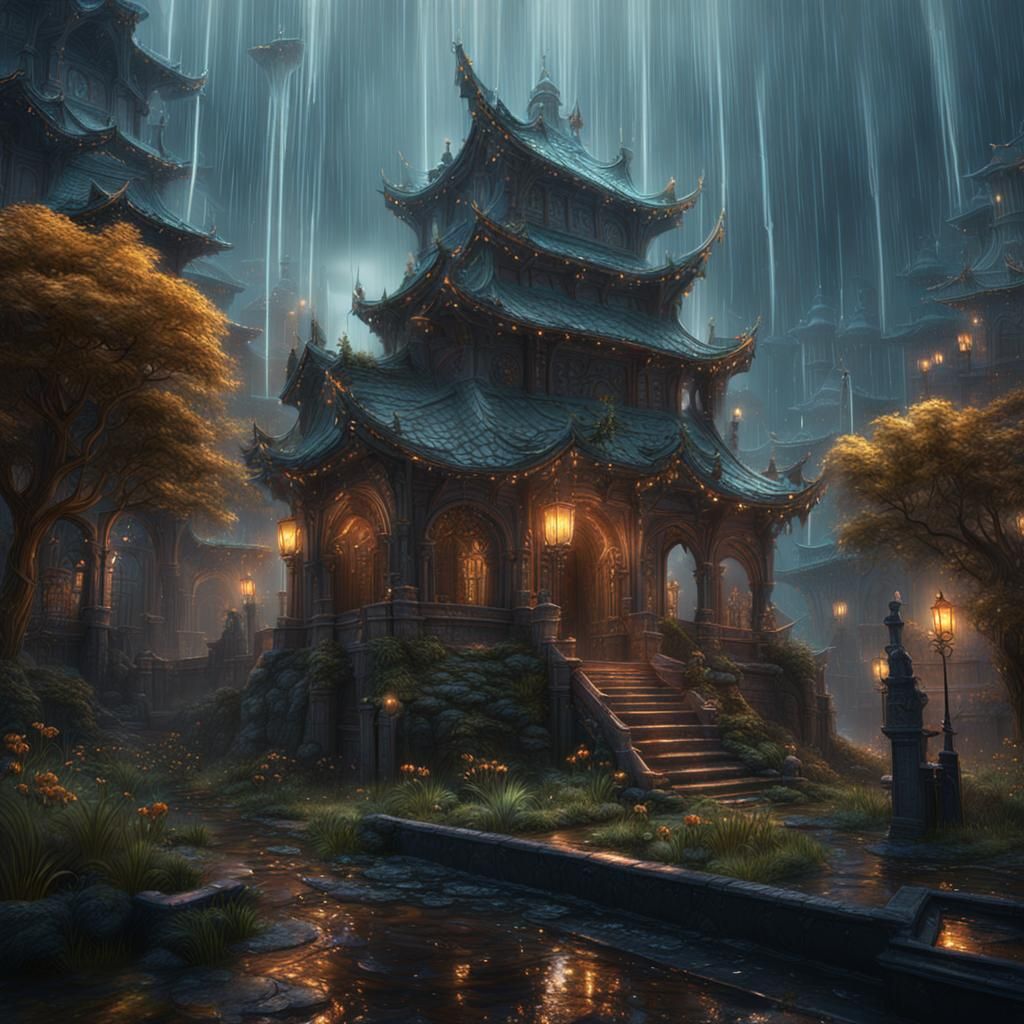 Detailed Matte Painting of a Rainy Scene