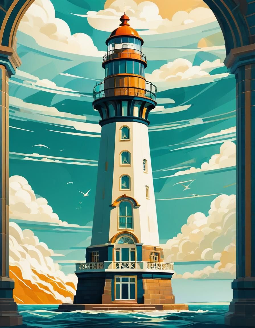 Art Deco Lighthouse in Wes Anderson Style