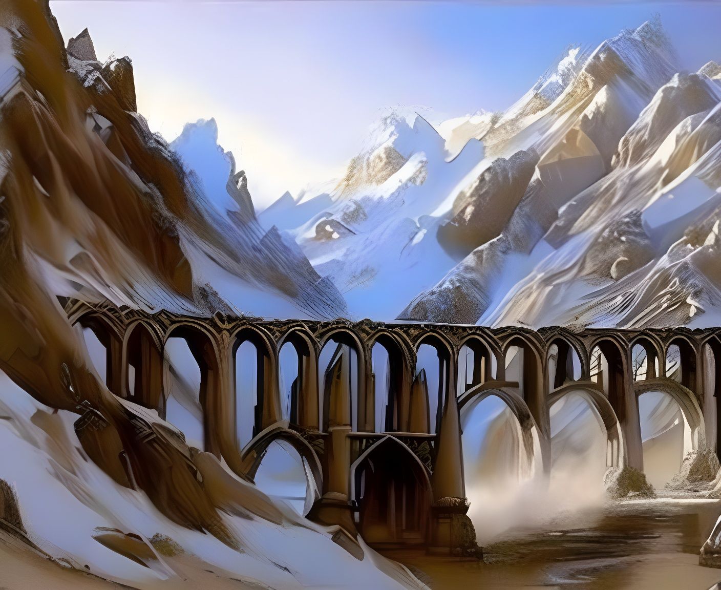 Dwarven Grand Canal Viaduct in Ink Drawing