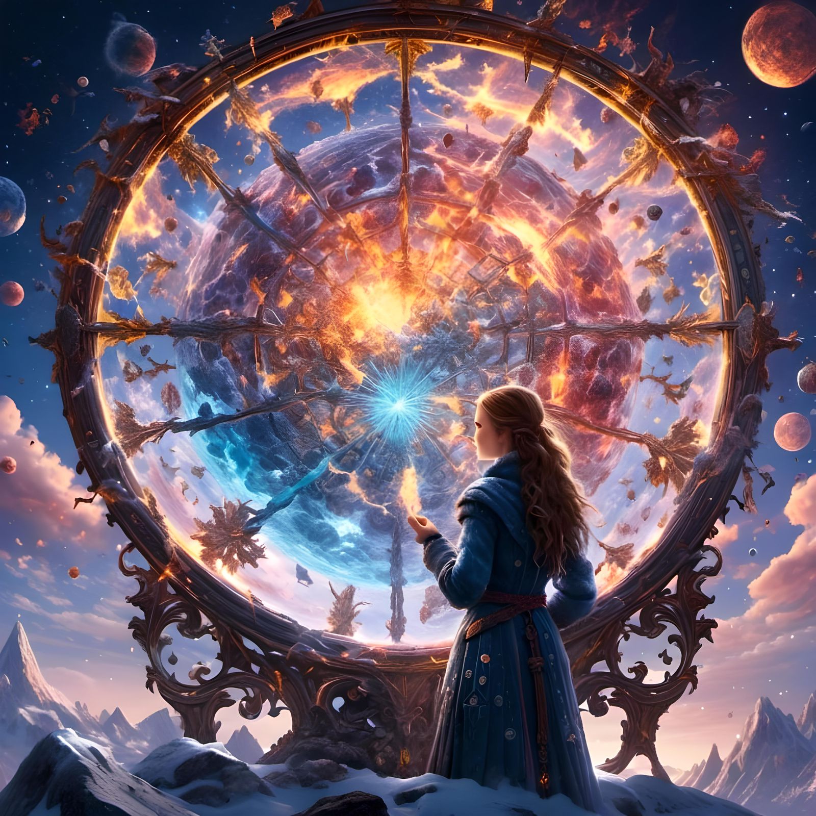 Celestial Cartographer Mapping Heavens in Tower