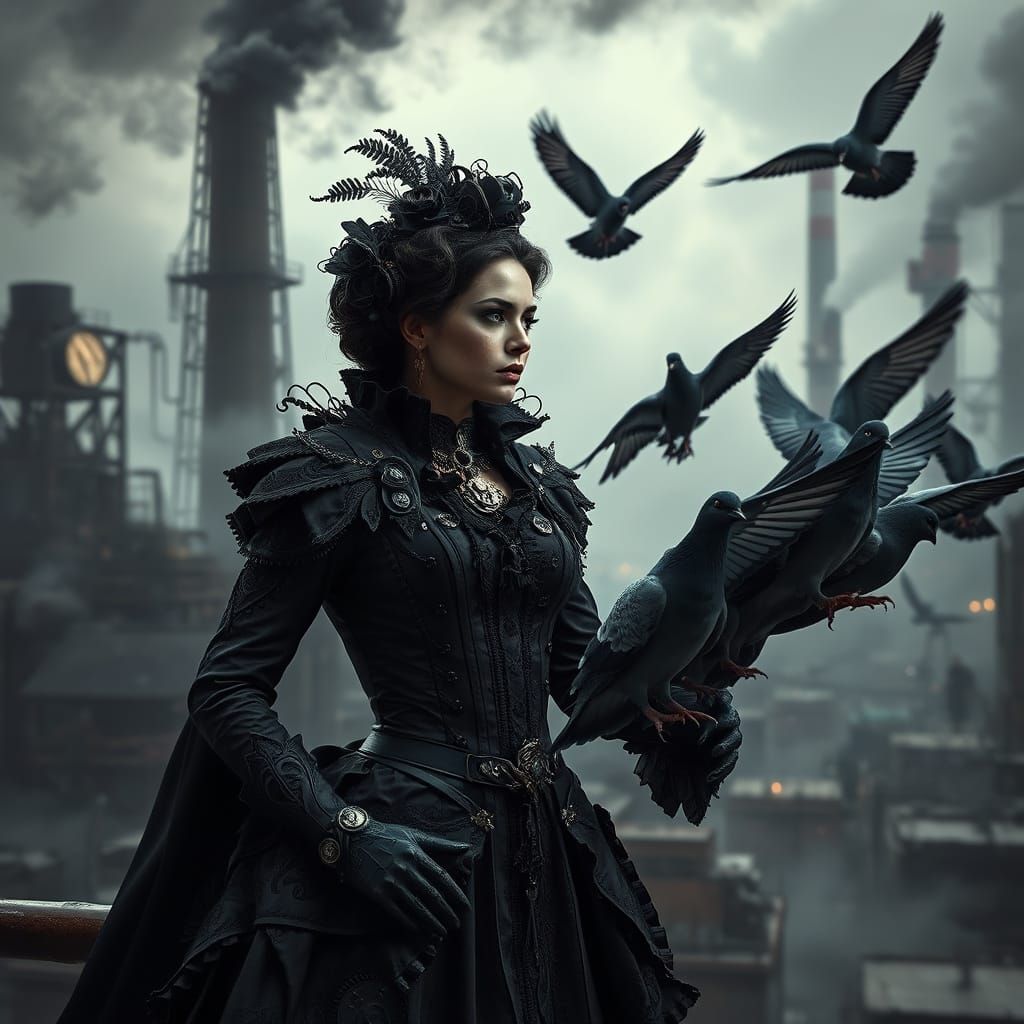 Steampunk Femme Fatale Commands Mechanical Pigeons