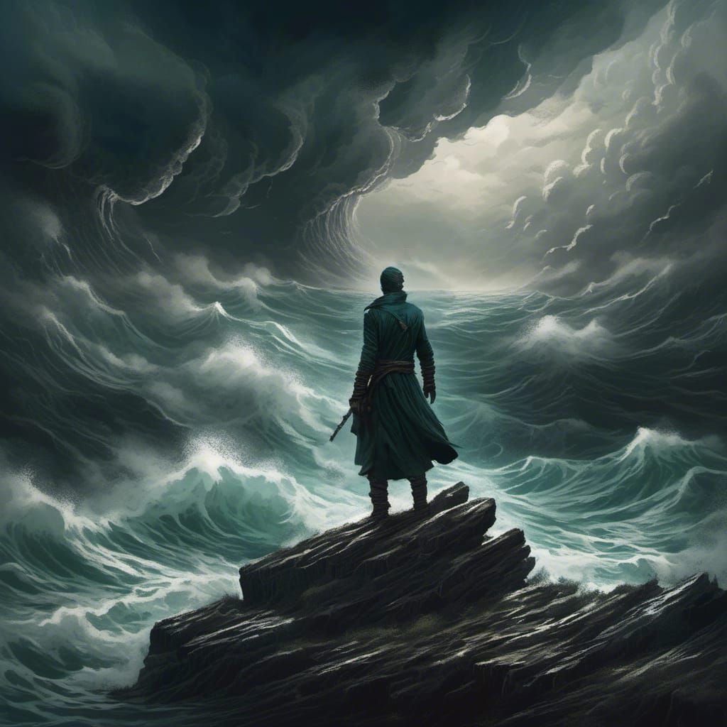 Emotional Turmoil: A Stormy Seascape in Digital Painting