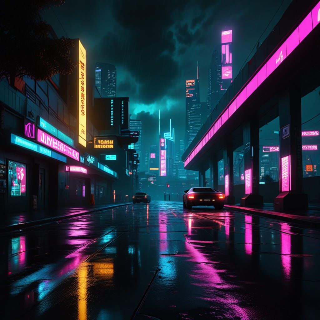 Cyberpunk Futuristic Hillside in Neon Dusk