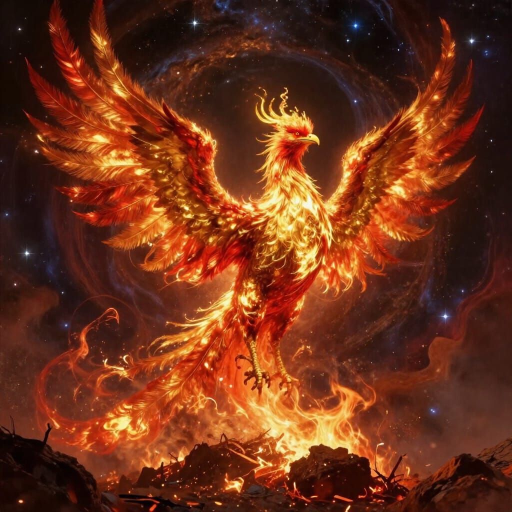 Majestic Phoenix Rises from Ashes in Cosmic Nebula