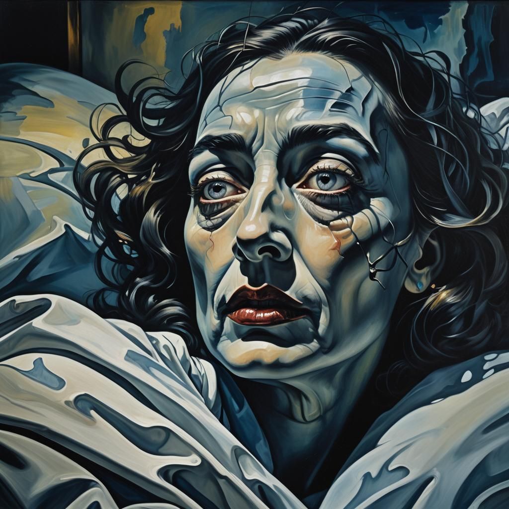 Ominous Surrealist Nightmare in Dark Blues and Greys