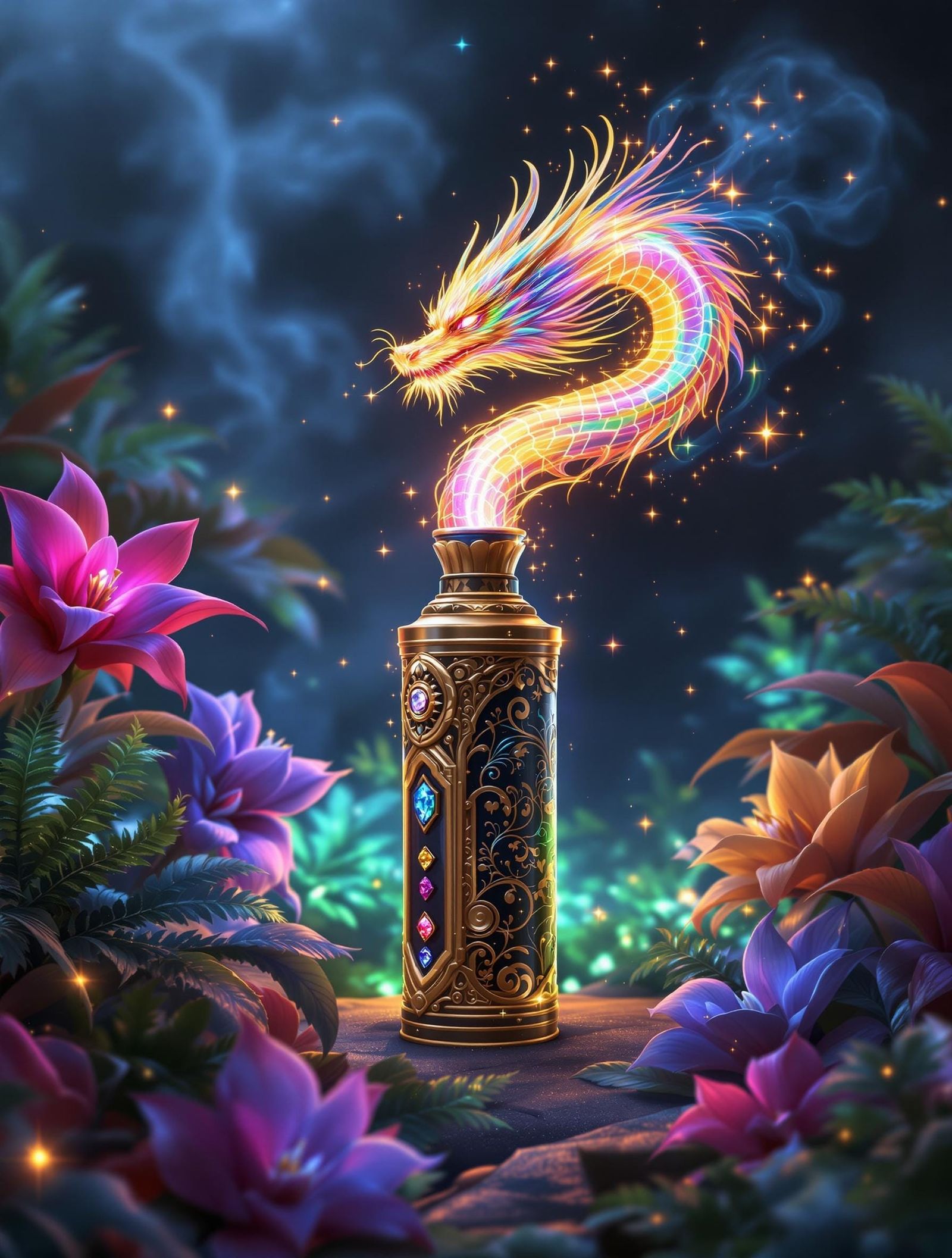 Mystical Glass and Bamboo Vaporizer with Fire Dragon and Hol...