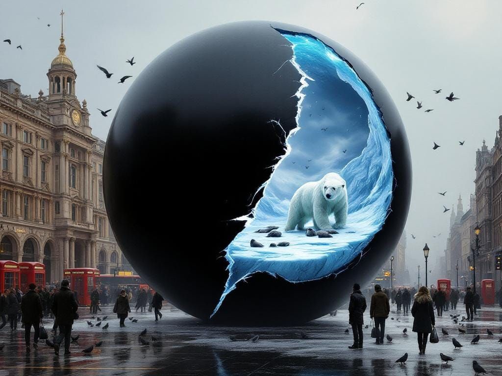 Polar Bear in Cracked Sphere, Rutkowski Style
