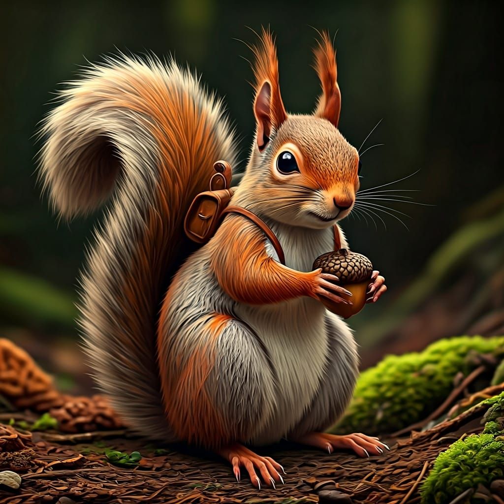 Whimsical Squirrel in Forest, Illustration