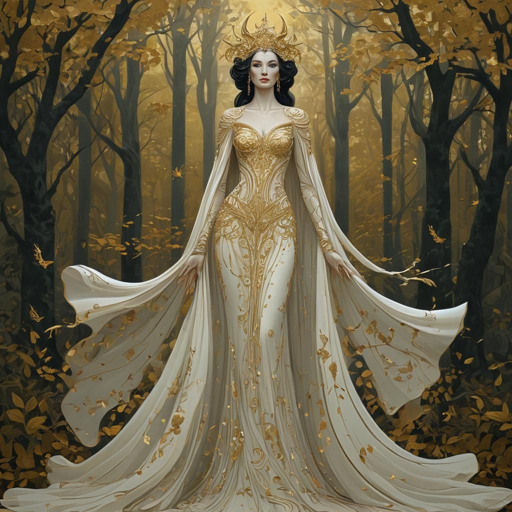 Ethereal White Witch Commands Nature with Mystical Presence....