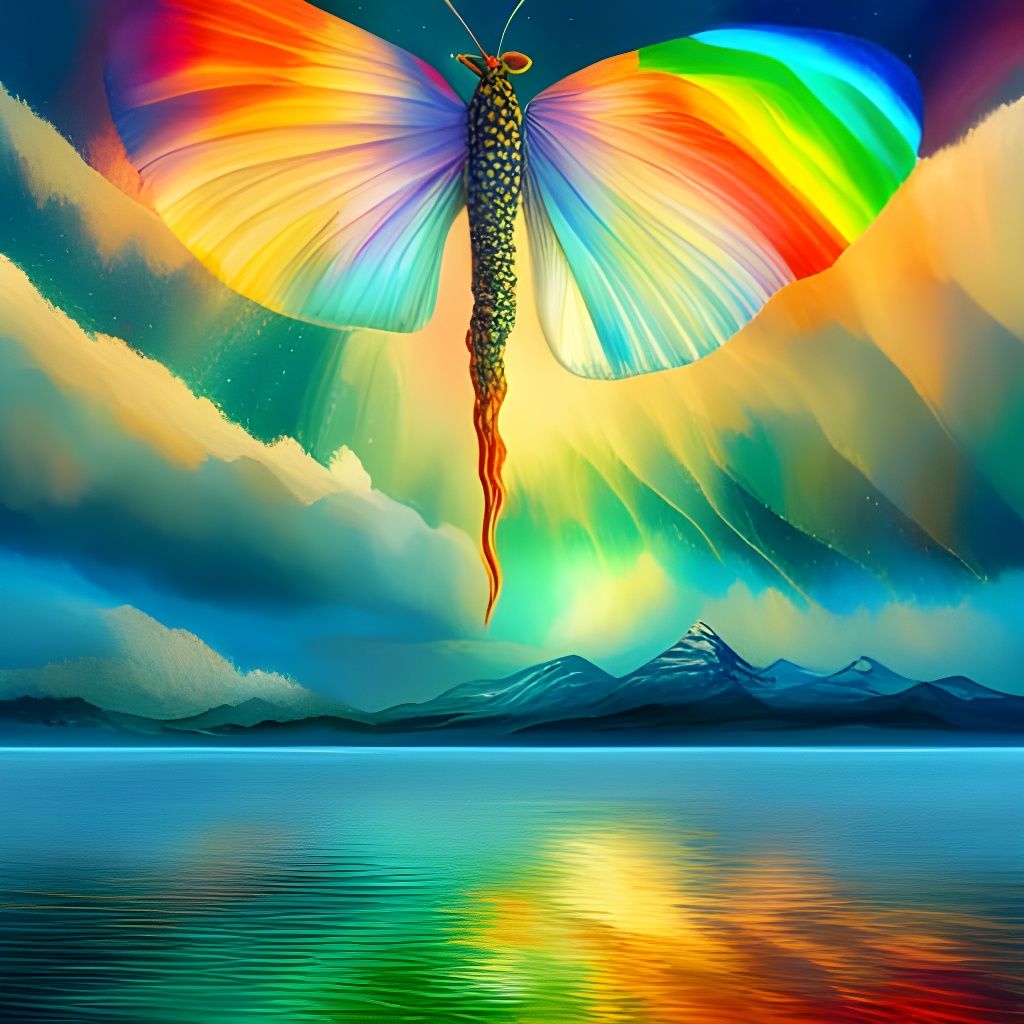 Rainbow Butterfly Surreal Pointillist Splash Art