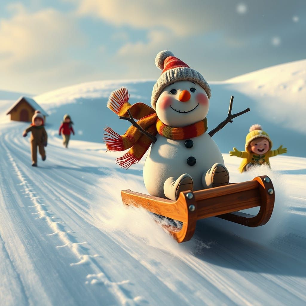 Winter Wonderland Sled Ride in Whimsical Fantasy Style
