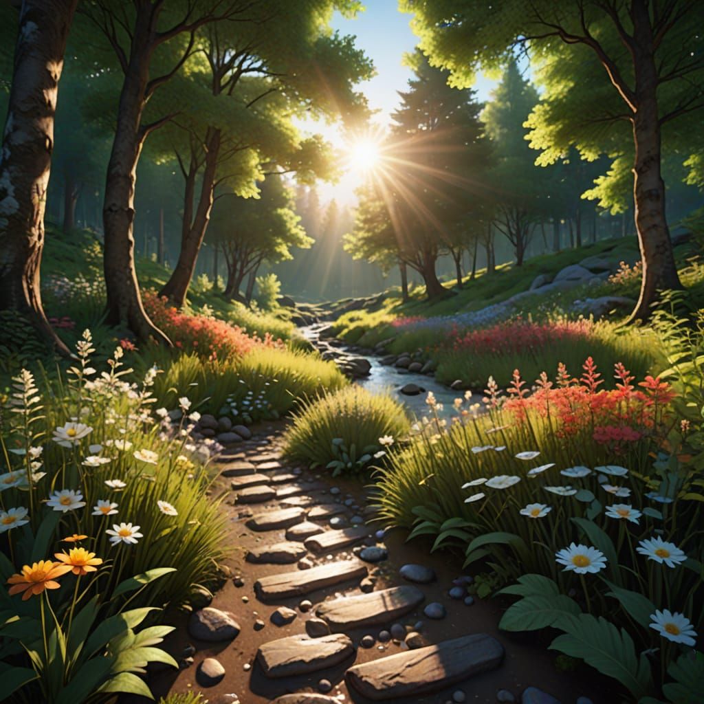 Heavenly Forest Path in Golden Sunshine, Artstation Trends