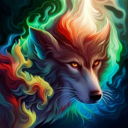 Colorful Lightning Wolf Digital Art
