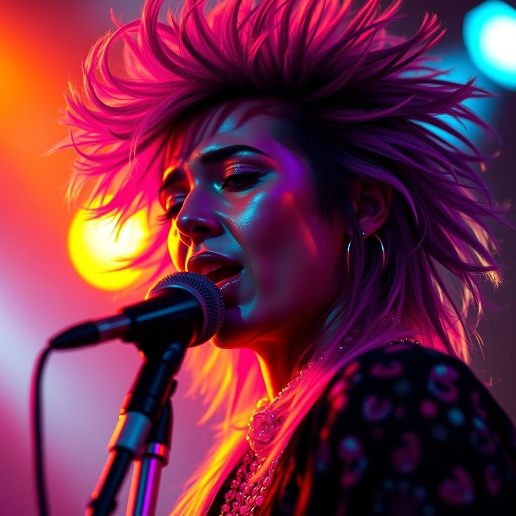 Galactic Rockstar Shines on Stage in Neon Glory