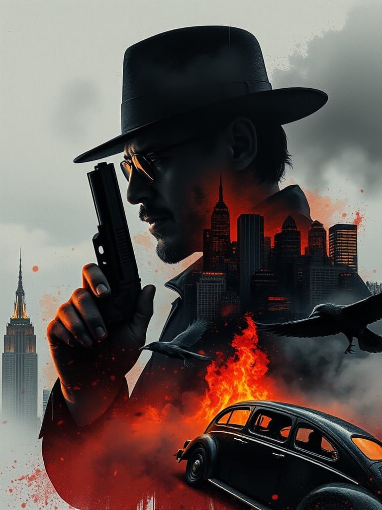 Gritty Silhouette Mobster in Moody New York Cityscape