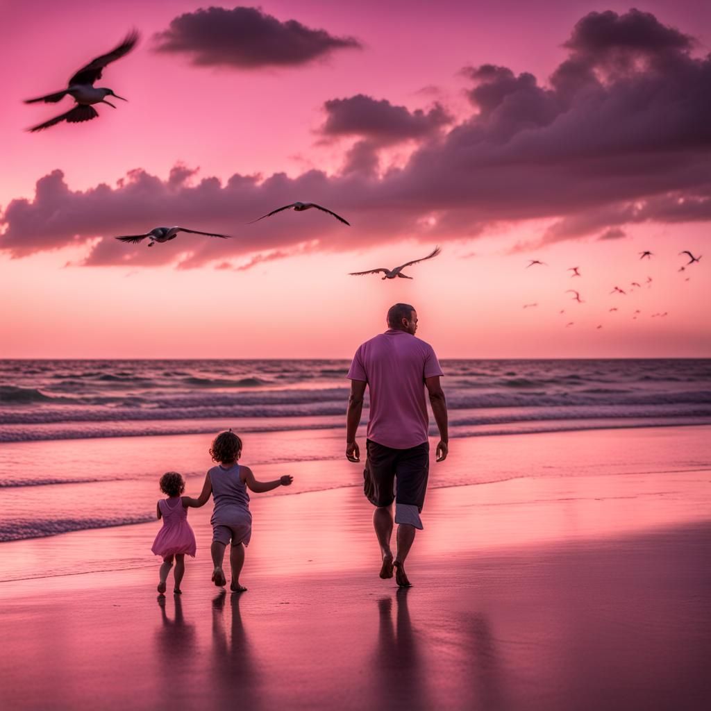 Sunset Walk on Pink Sand Beach
