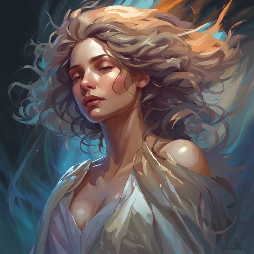 Sleepwalking Woman: Hyperdetailed Art Nouveau Portrait