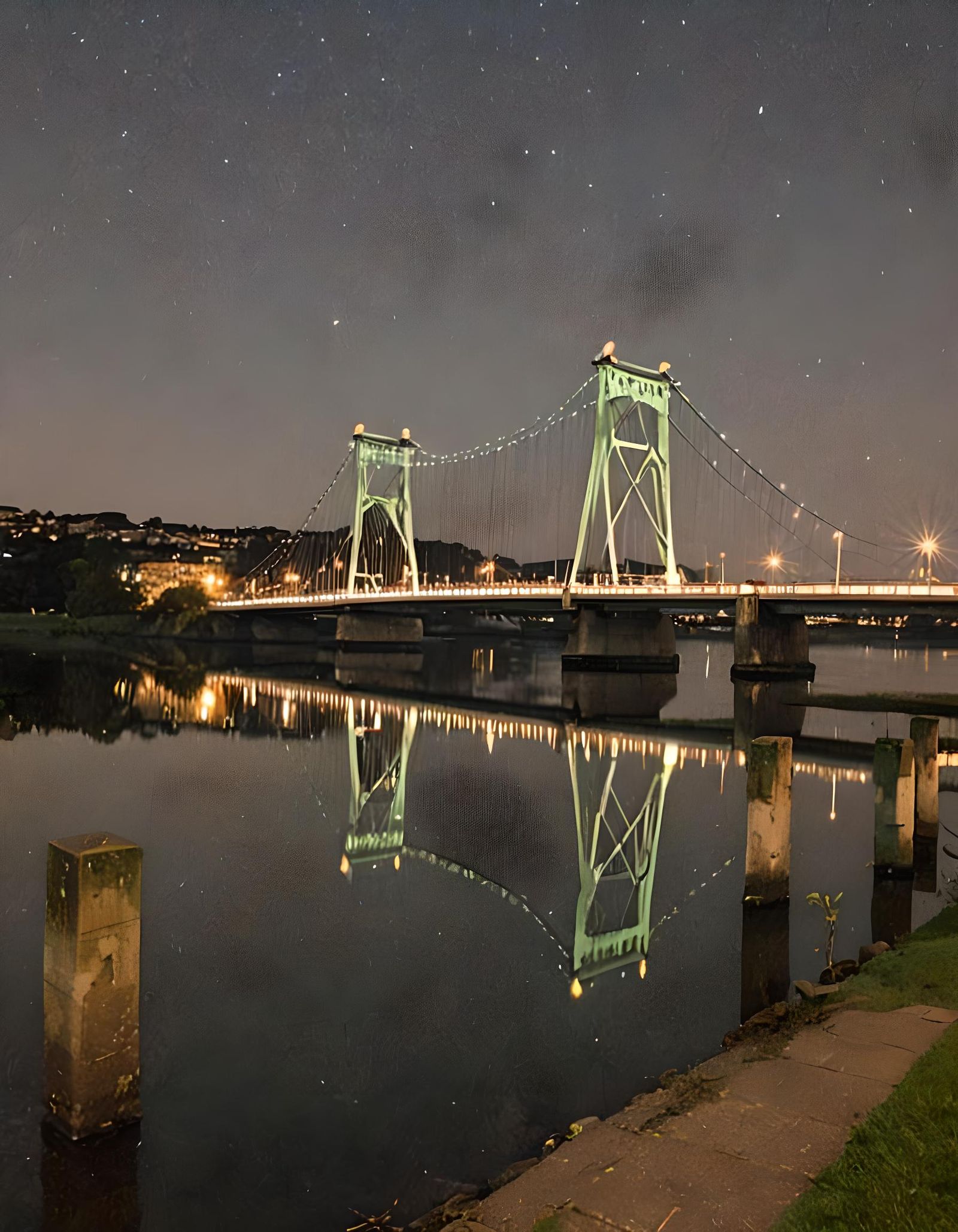 Night Bridge with River Reflection