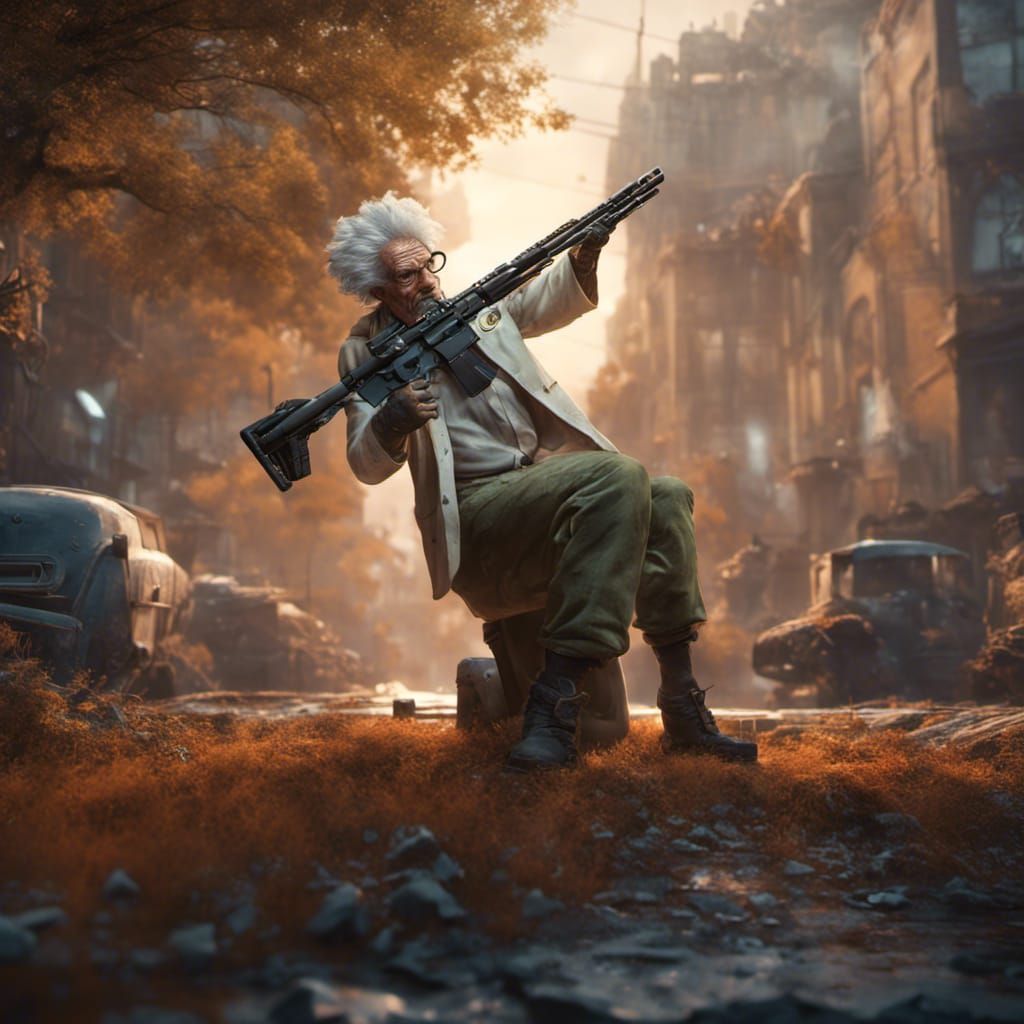 Mad Scientist with Sniper Rifle: Detailed Matte Painting