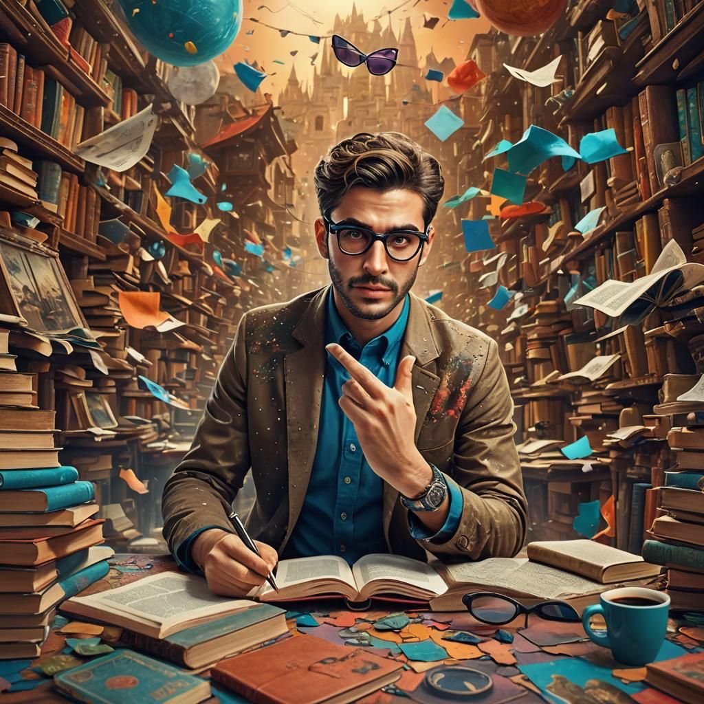 Man Studying Amongst Papers in Golden Light