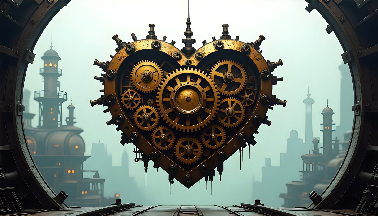 Steampunk Heart: Detailed Mechanical Gears and Cogs