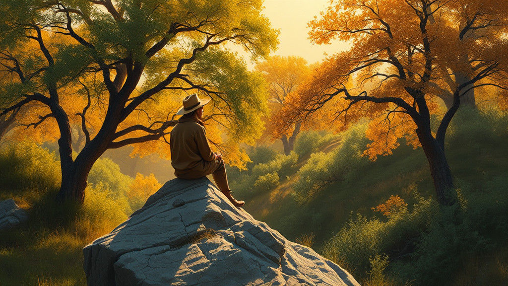 Serene Landscape with Contemplative Figure in Romantic Style