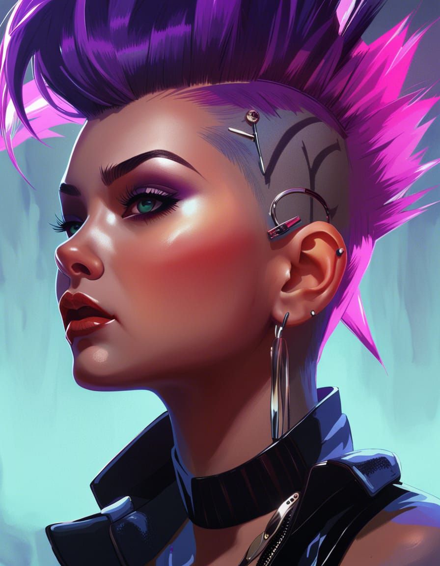 Punk Woman Portrait in Arcane Art Style
