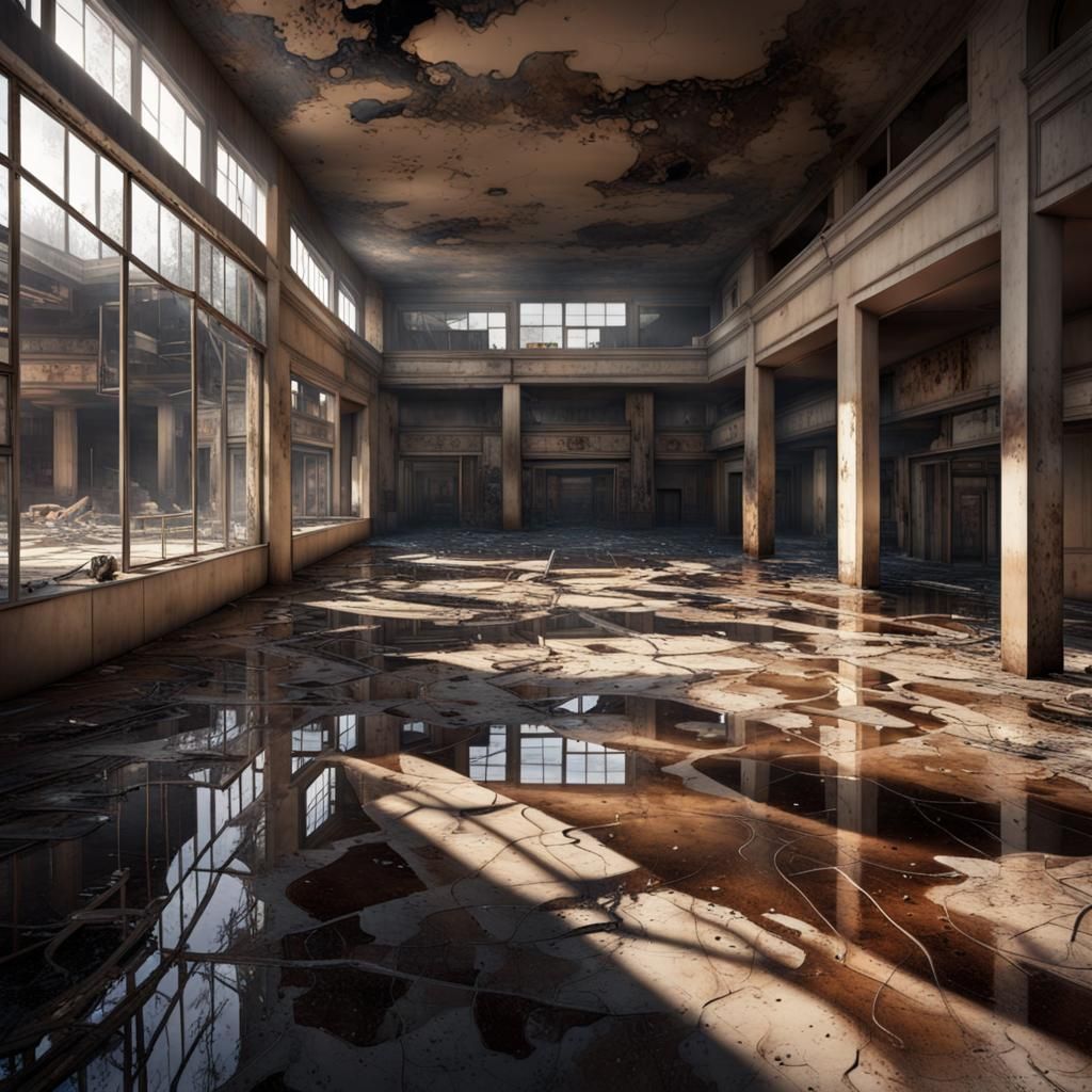 Abandoned Burnt Mall: Photorealistic Detailed Octane Render