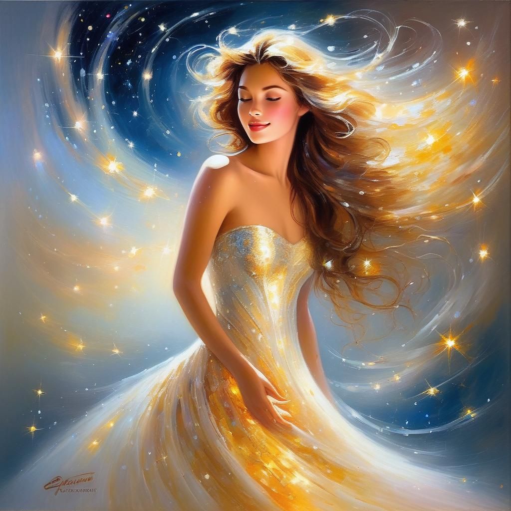 Celestial Lady in Gown with Flowing Constellation Hair