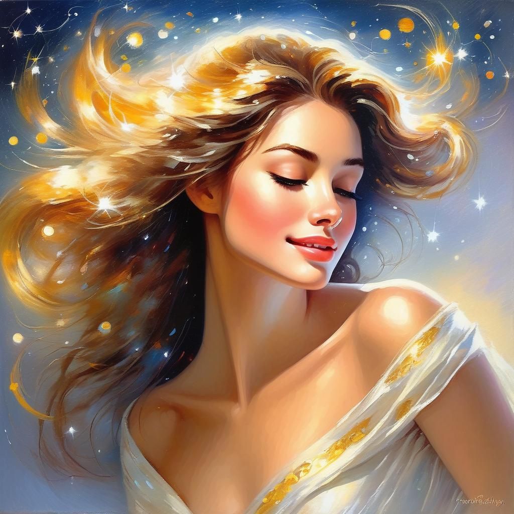 Celestial Lady in Gown with Zodiac Signs