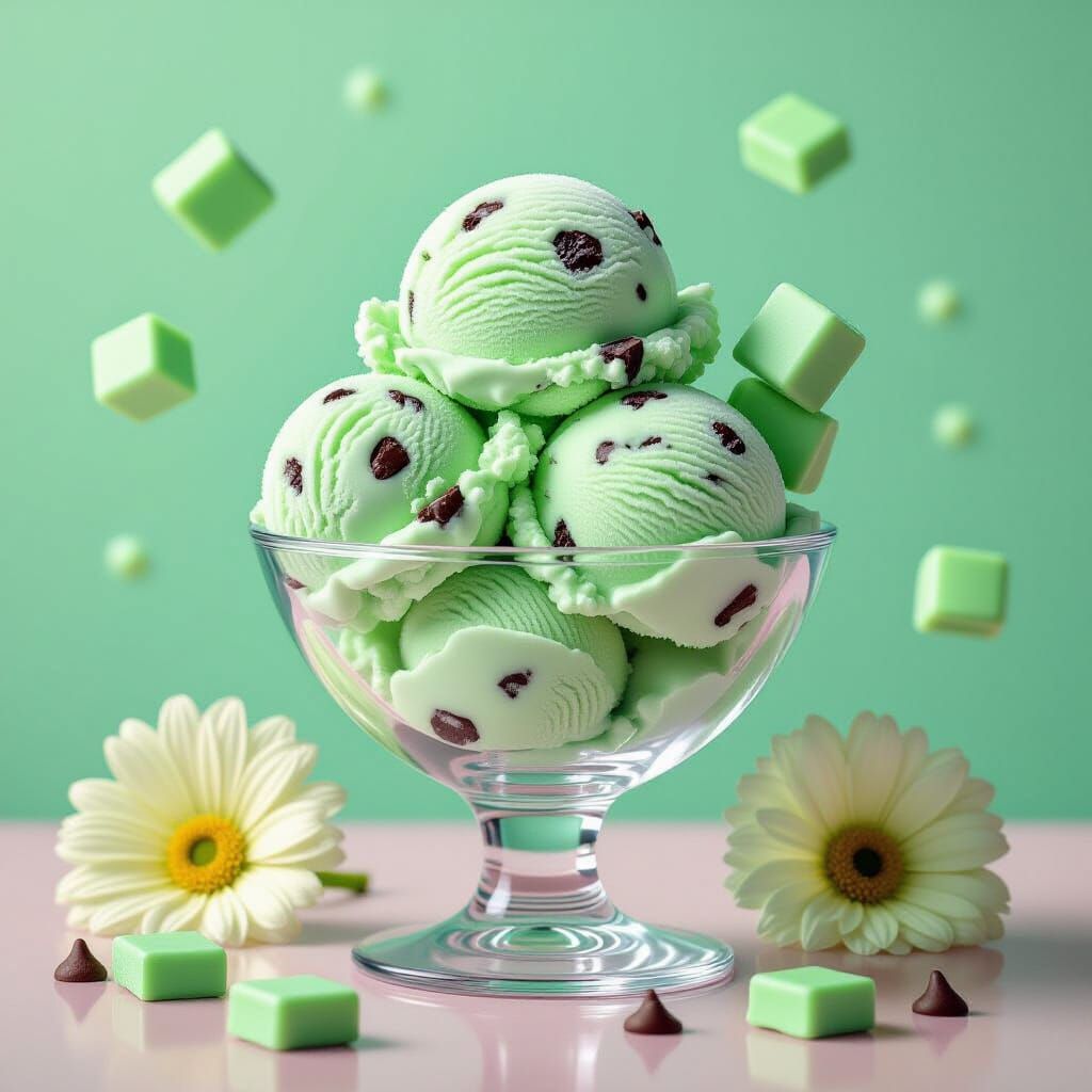 Mint Chocolate Chip Ice Cream Splash Art