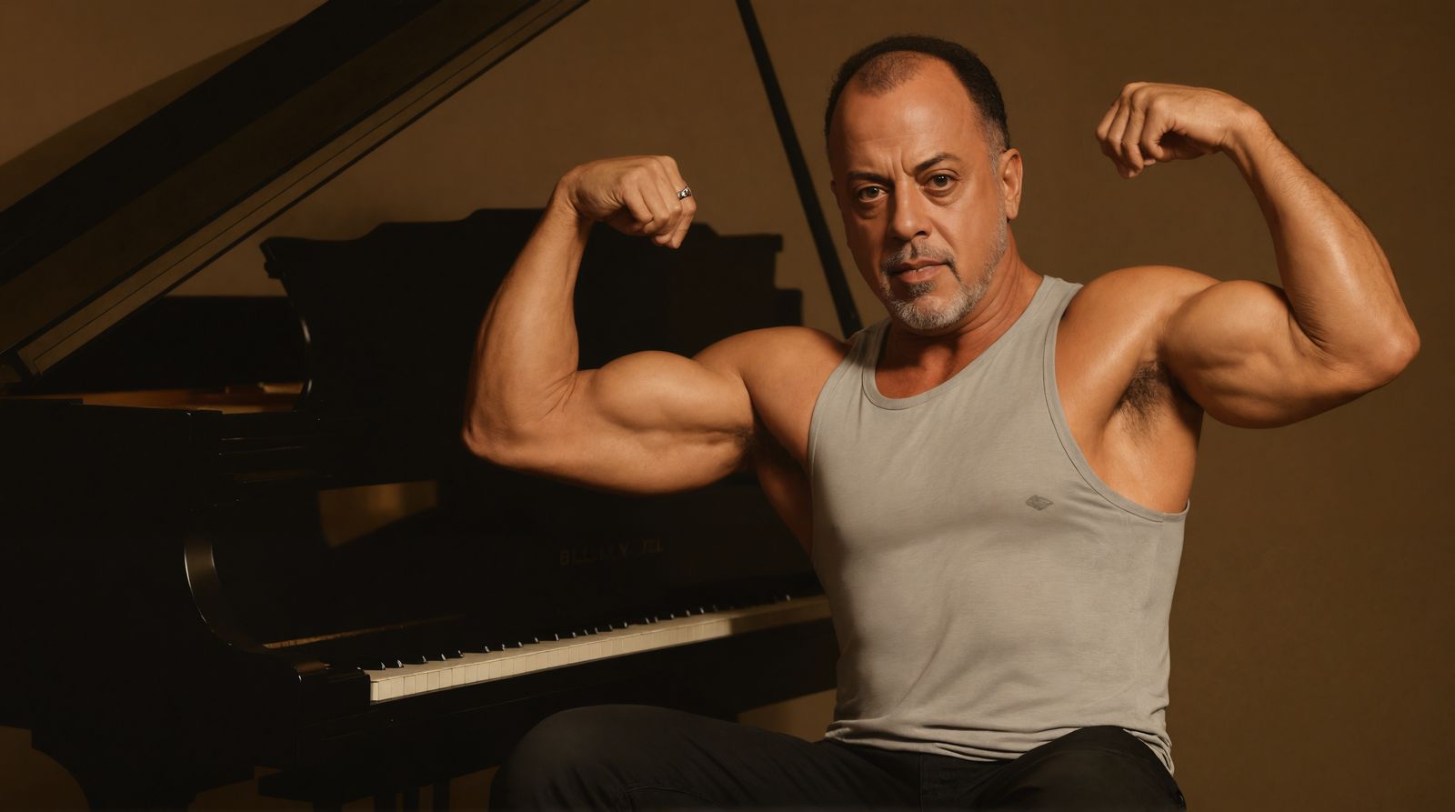 Muscular Billy Joel Flexes in Front of Piano