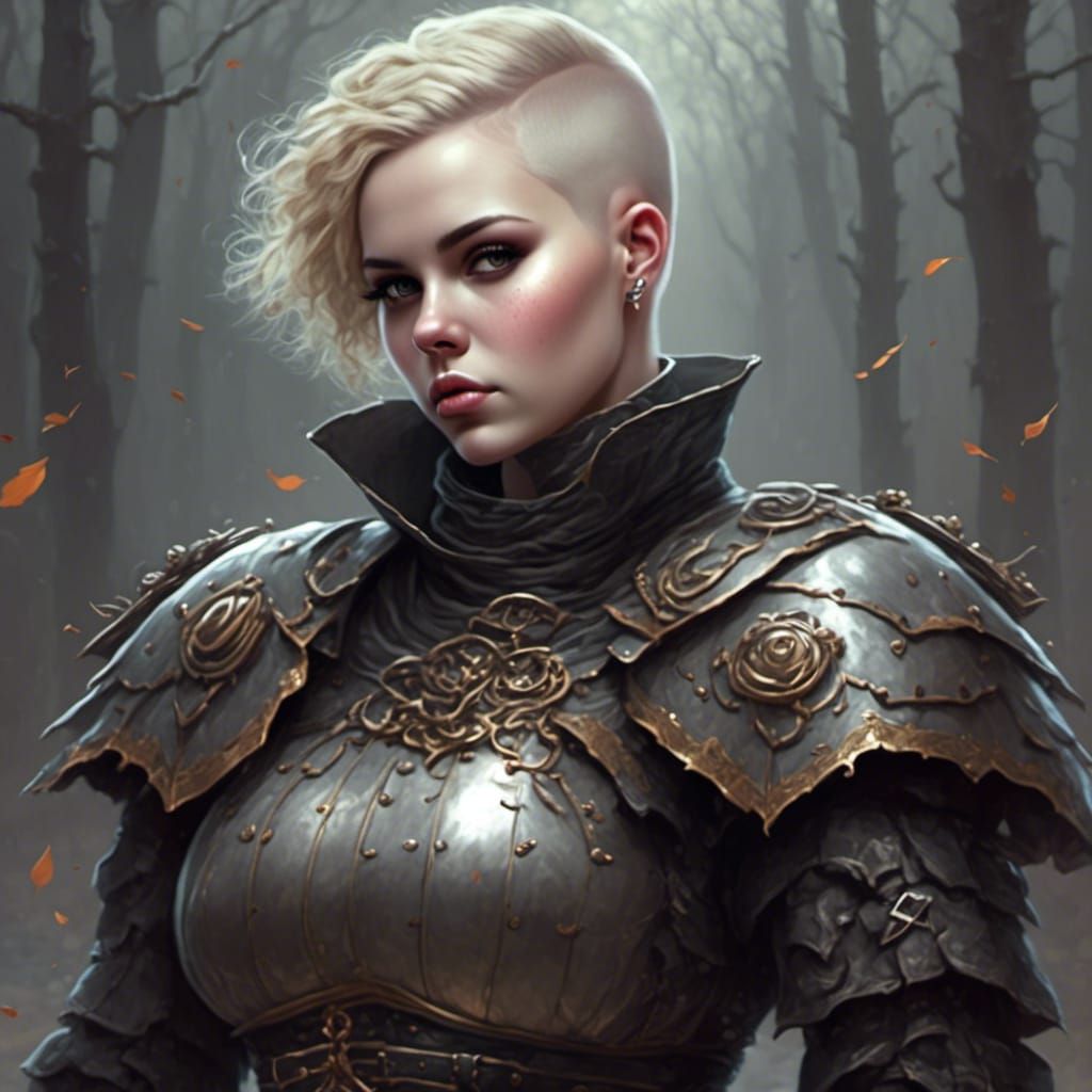 Curvy Blonde Captain of the Guard in Armor