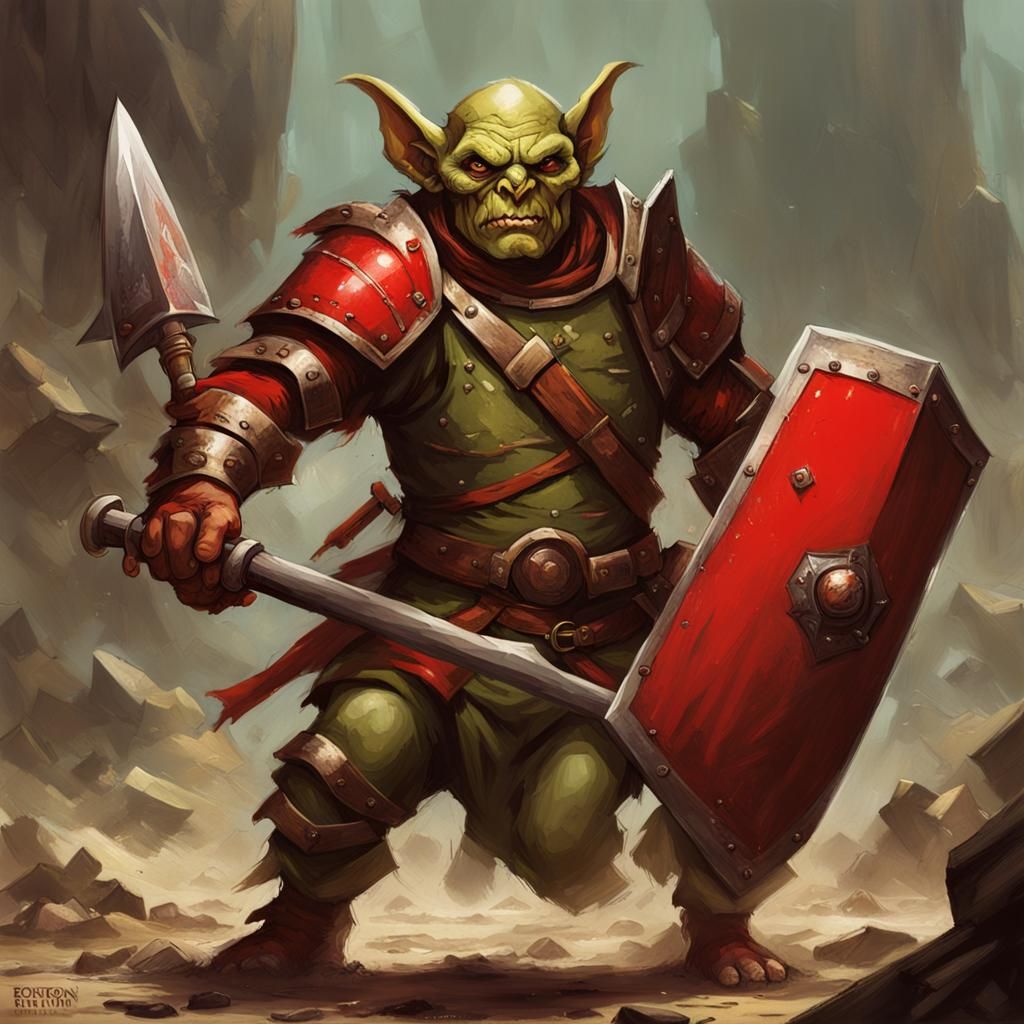 Sinister Goblin Warrior Triumphant in Battle